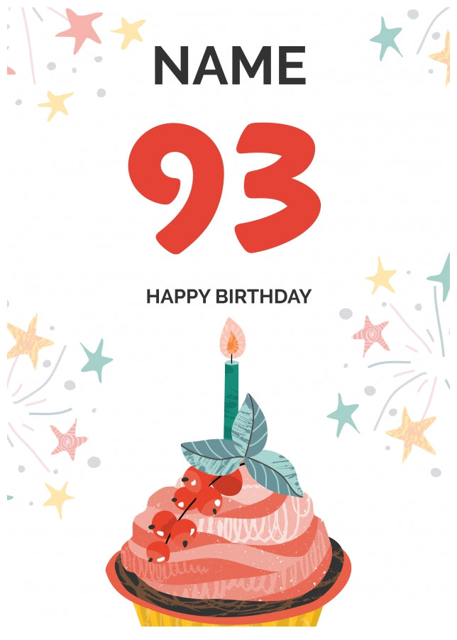 Happy 93rd Birthday Card - Fun Cupcake Design