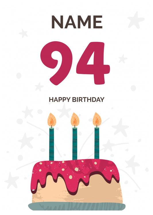 Happy 94th Birthday Card - Fun Birthday Cake Design