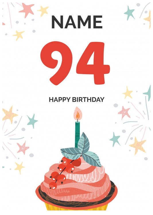 Happy 94th Birthday Card - Fun Cupcake Design