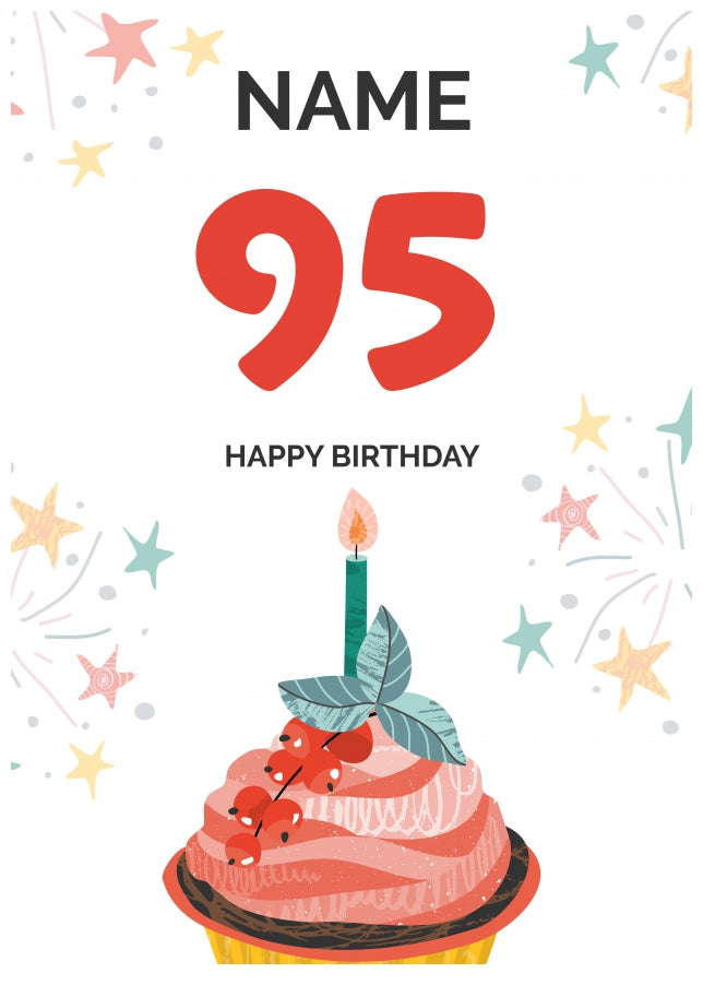 Happy 95th Birthday Card - Fun Cupcake Design