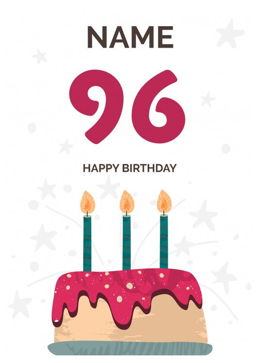 Happy 96th Birthday Card - Fun Birthday Cake Design