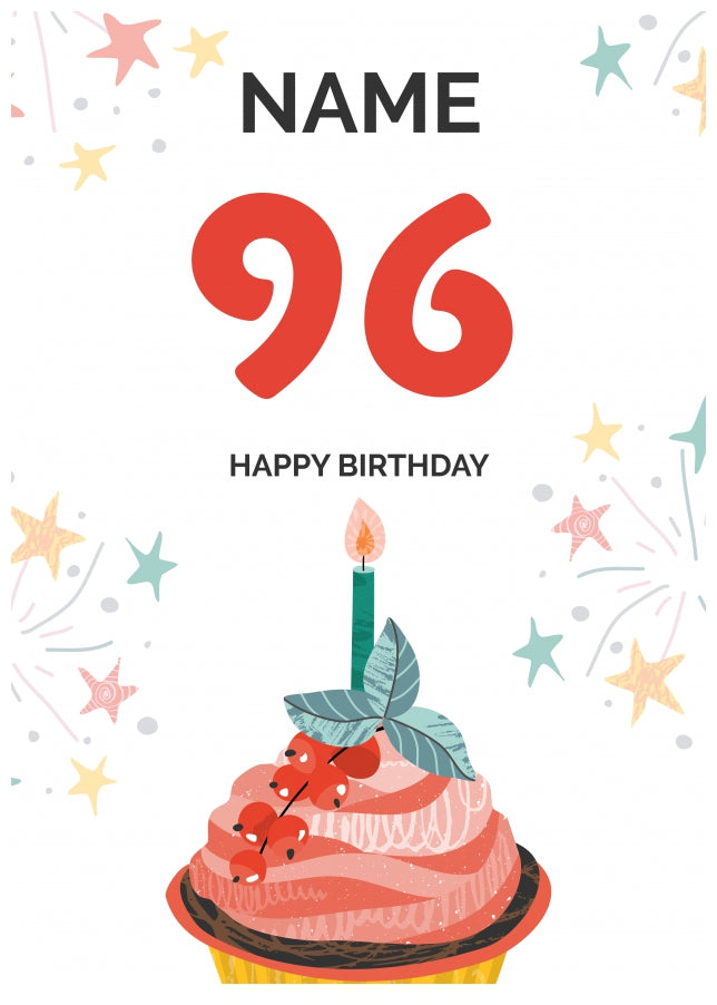 Happy 96th Birthday Card - Fun Cupcake Design