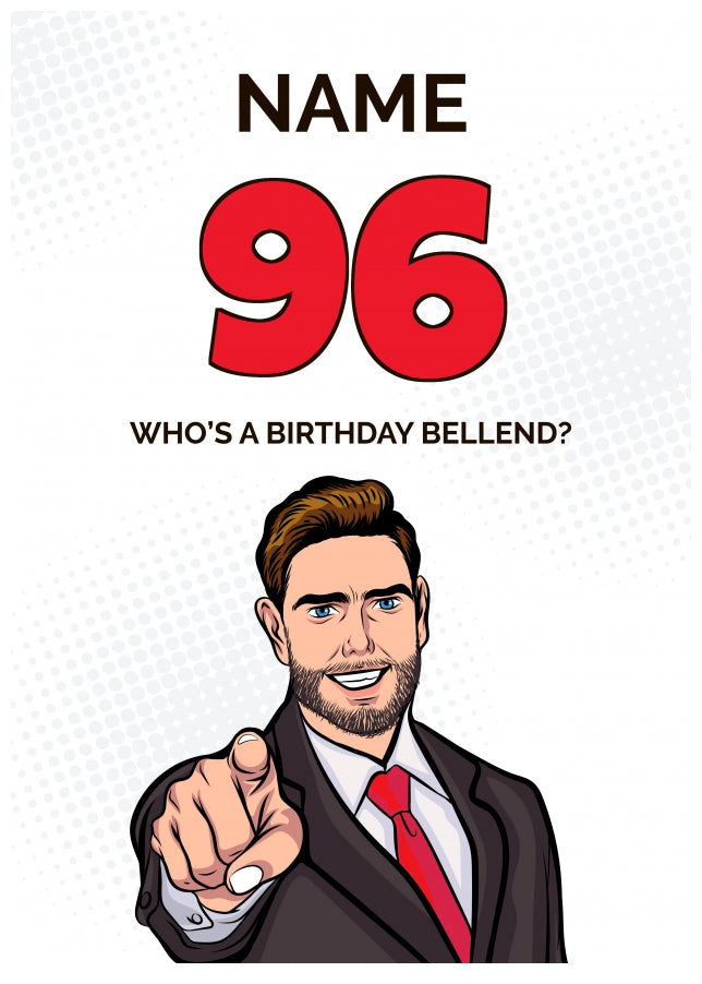 Happy 96th Birthday Card - Who's a Birthday Bellend!