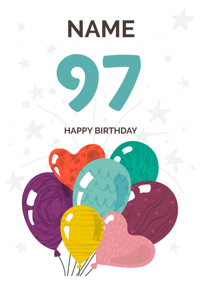 Happy 97th Birthday Card - Fun Balloons Design