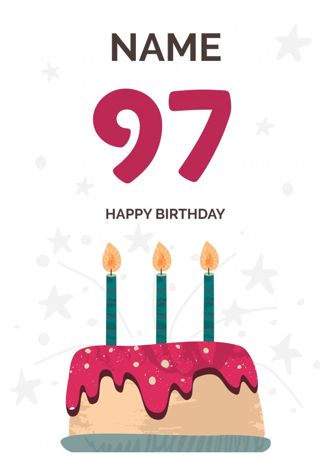 Happy 97th Birthday Card - Fun Birthday Cake Design