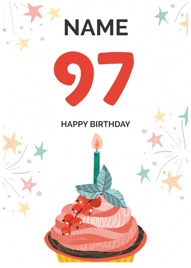 Happy 97th Birthday Card - Fun Cupcake Design