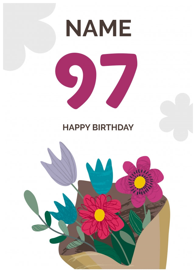 Happy 97th Birthday Card - Bouquet of Flowers