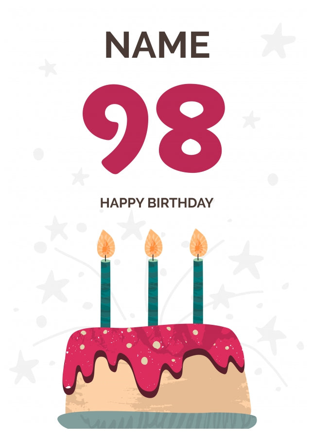 Happy 98th Birthday Card - Fun Birthday Cake Design