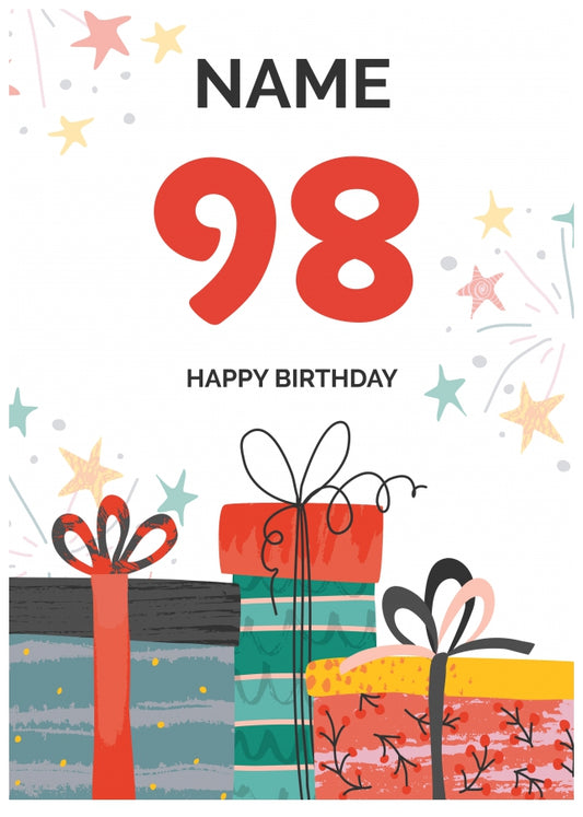 Happy 98th Birthday Card - Fun Presents Design