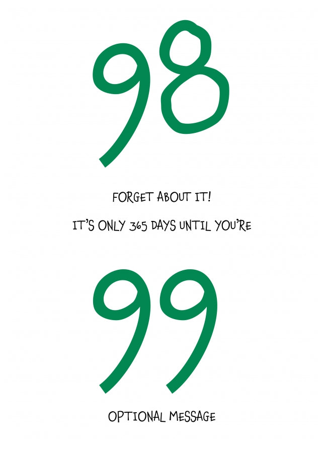 Happy 98th Birthday Card - Forget about it!