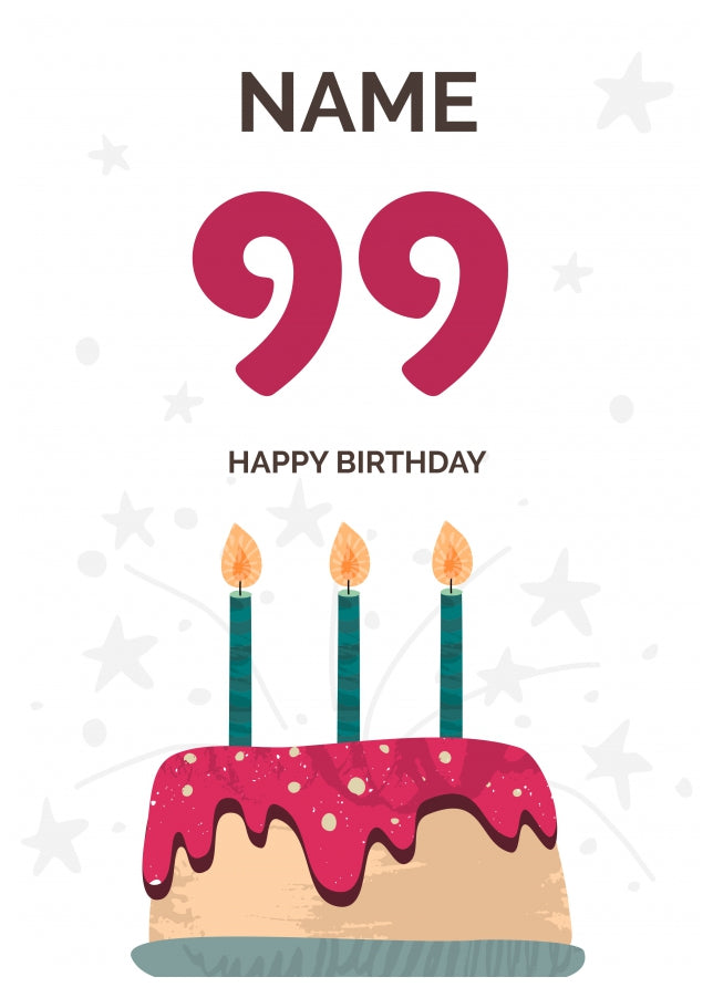 Happy 99th Birthday Card - Fun Birthday Cake Design