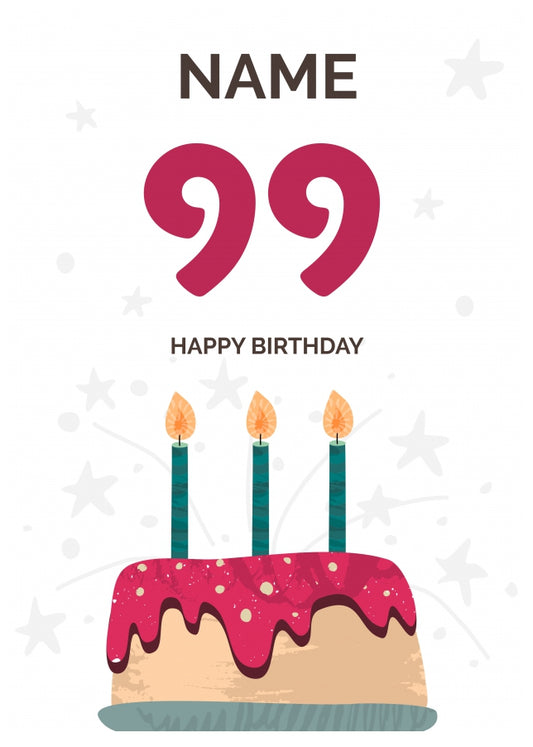 Happy 99th Birthday Card - Fun Birthday Cake Design