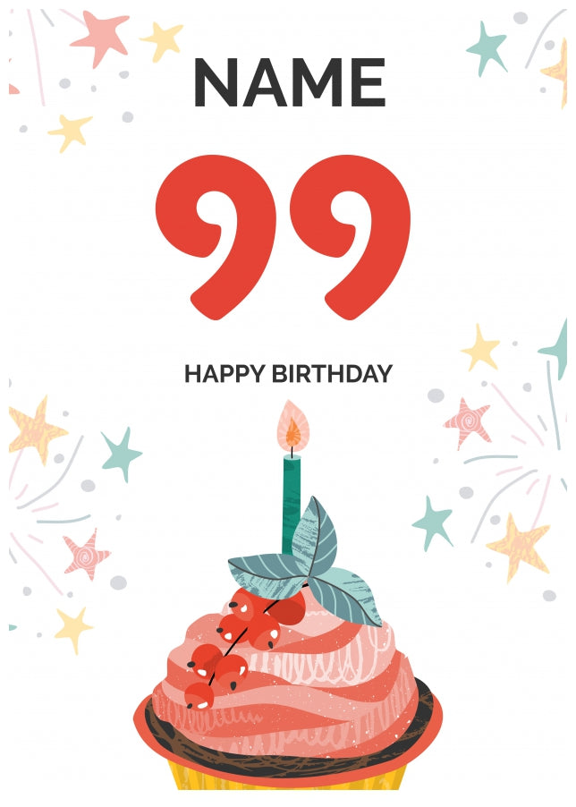 Happy 99th Birthday Card - Fun Cupcake Design