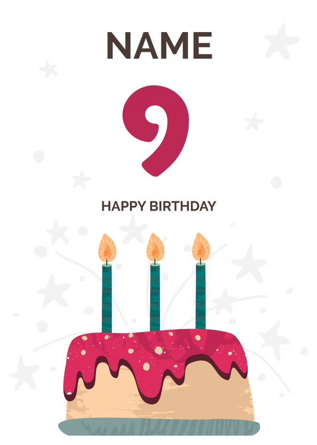 Happy 9th Birthday Card - Fun Birthday Cake Design