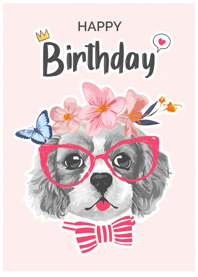 Floral Dog Birthday Card - Happy Birthday From the Dog Cards