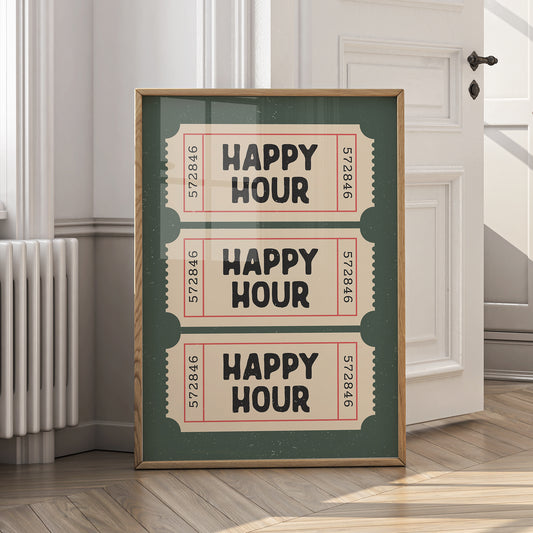 Happy Hour Print - Retro Ticket - Digital Download