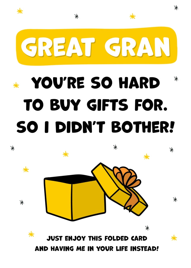 Happy Birthday Great Gran Card for Women - Great Gran You're Hard to Buy For!