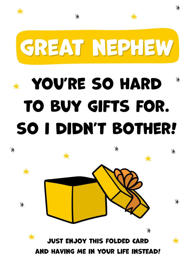 Happy Birthday Great Nephew Card for Men - Great Nephew You're Hard to Buy For!