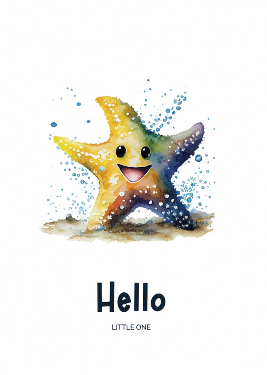 Congratulations Baby Boy Card or New Baby Girl Card - Hello Little One - Starfish