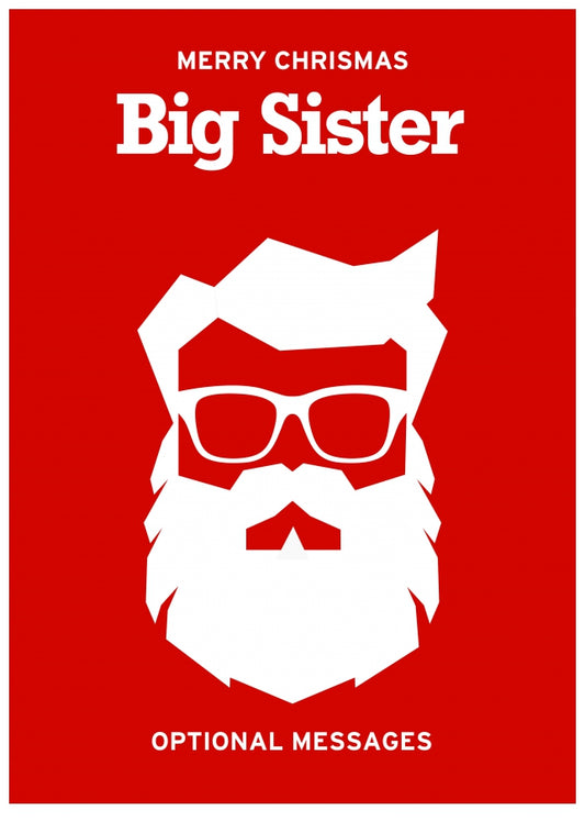 Hipster Christmas Card for Big Sister -  Santa with Beard!