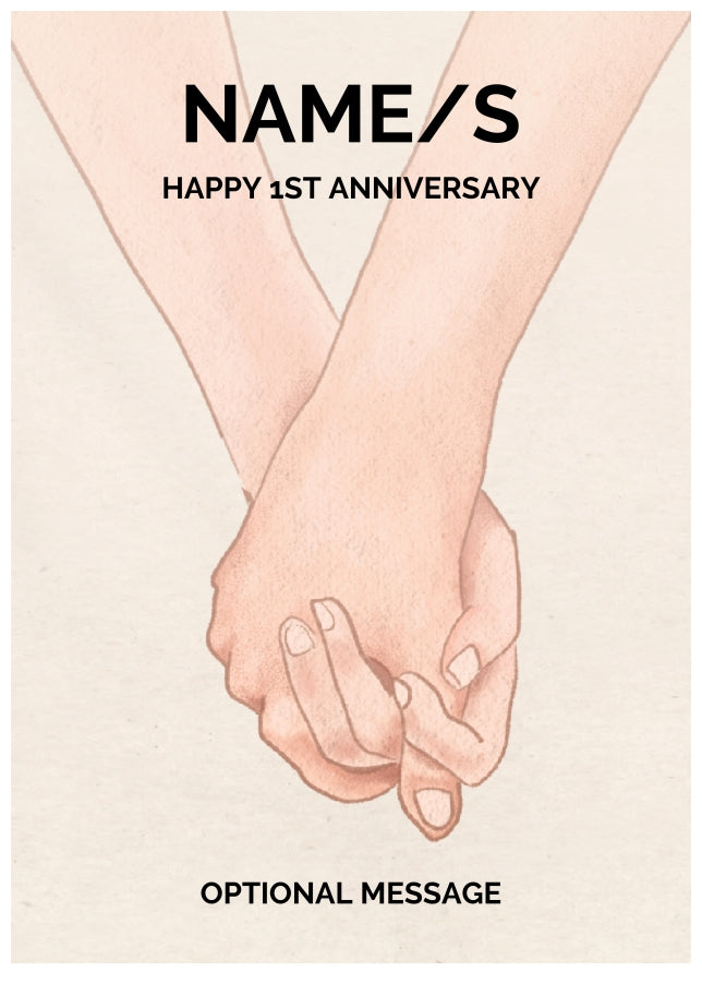 Holding Hands 1st Wedding Anniversary Card for Couples