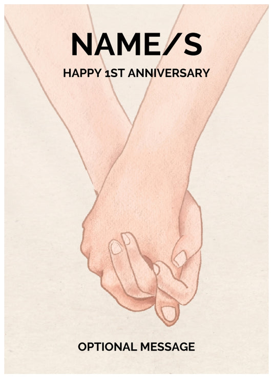 Holding Hands 1st Wedding Anniversary Card for Couples