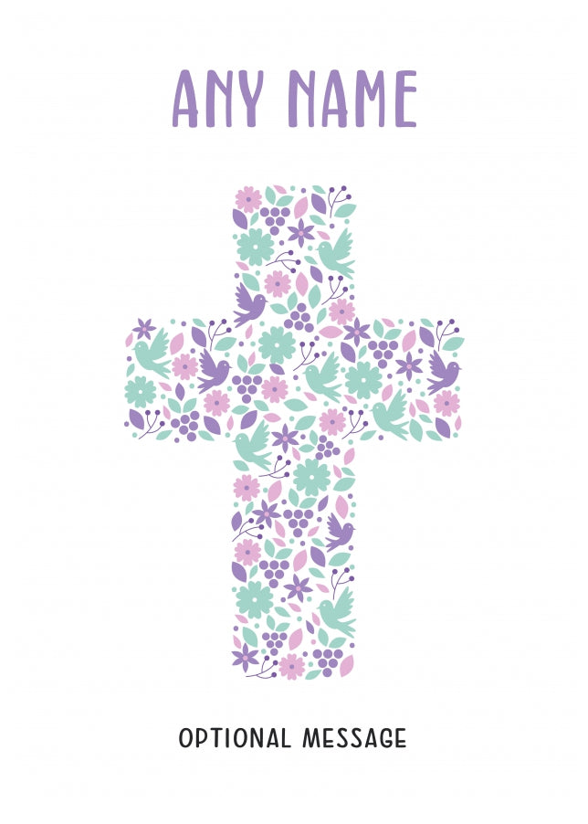 Personalised First Holy Communion Card - Floral Cross