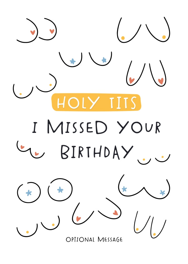 Rude Belated Birthday Cards for Women - Holy Tits