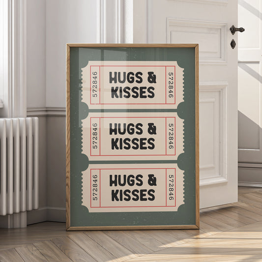 Hugs & Kisses Print - Retro Ticket - Digital Download