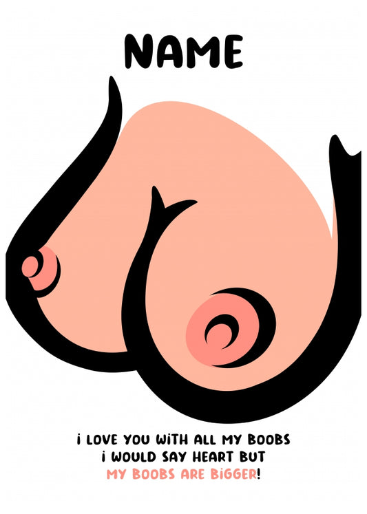 Rude Valentine's Day Card for Him - Boobs are Bigger Anniversary, Birthday Card