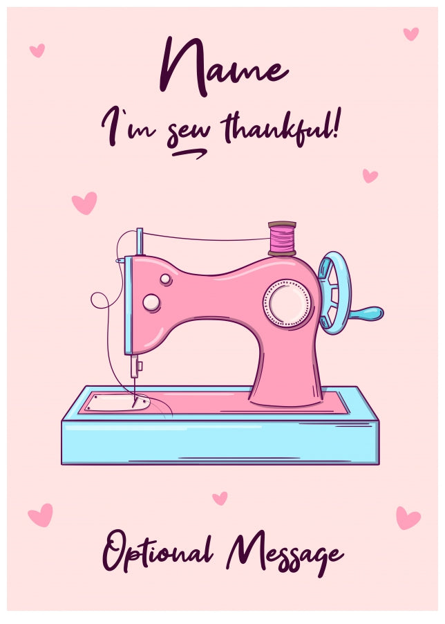 Personalised Thank You Cards - Sewing Machine - Sew Thankful Card with Any Name