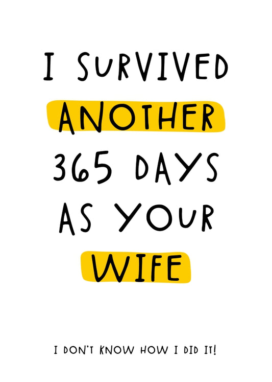 Sarcastic Card for Husband as a Funny Husband Anniversary Card or Birthday