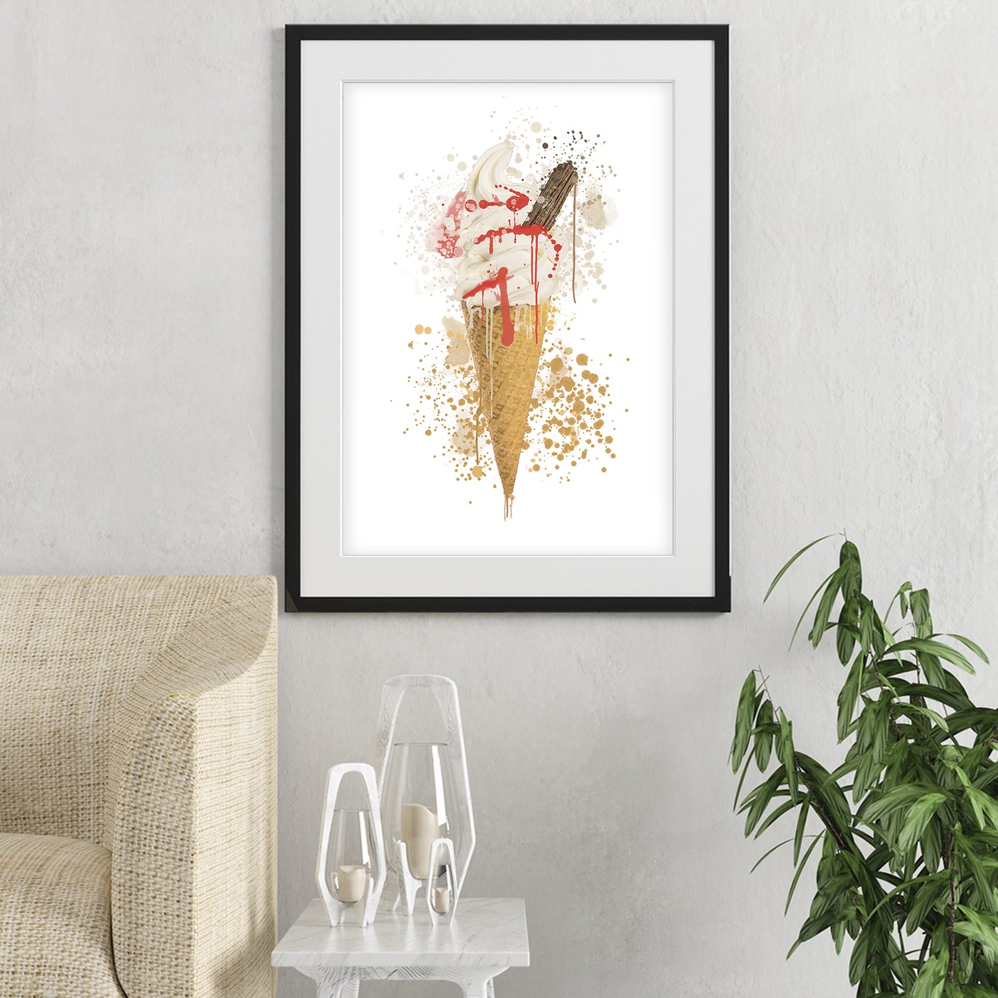 ice cream wall art shown in a living room