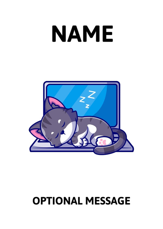 Cat Sleeping on Laptop Greetings Card