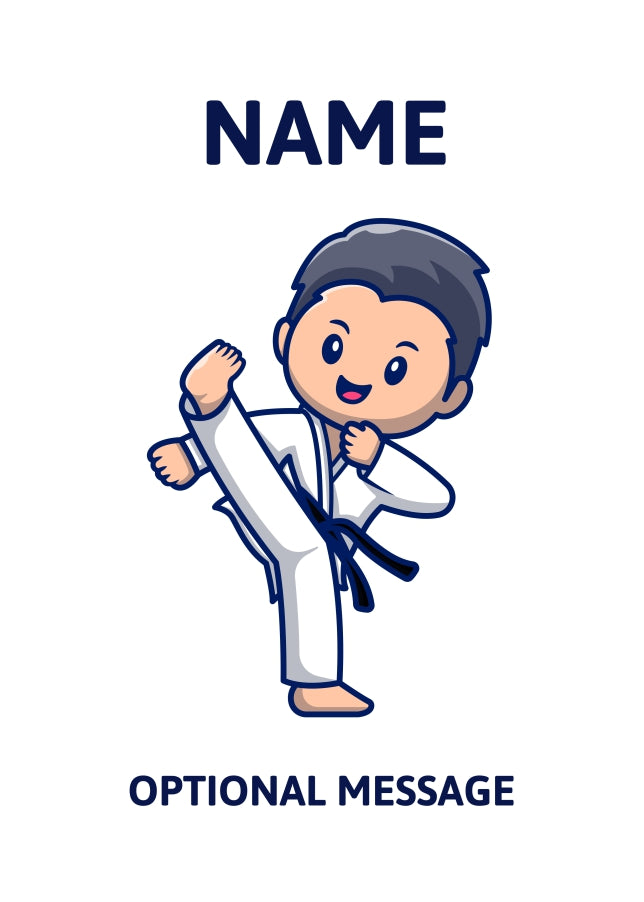 Black Belt Karate Kid Birthday Card for Boy or Girl