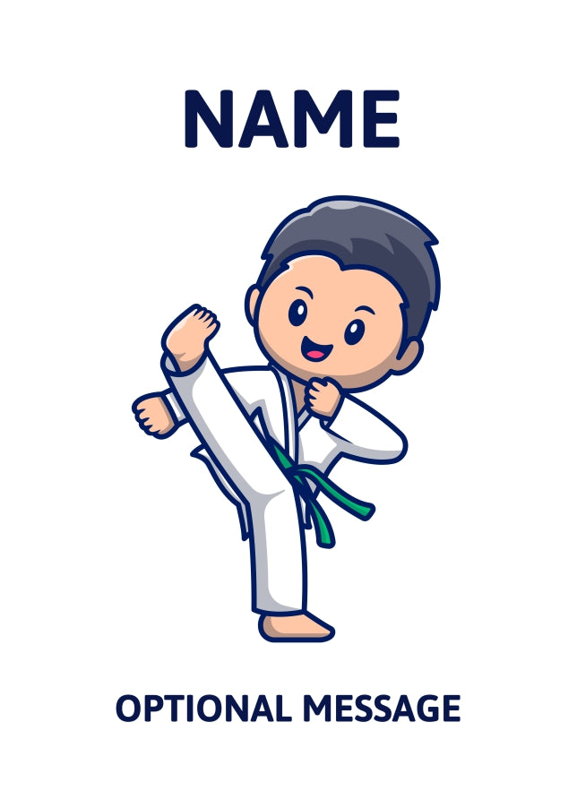 Green Belt Karate Kid Birthday Card for Boy or Girl