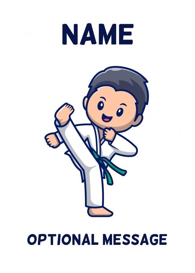 Green Belt Karate Kid Birthday Card for Boy or Girl