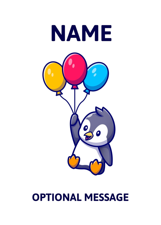 Penguin with Balloons Greetings Card