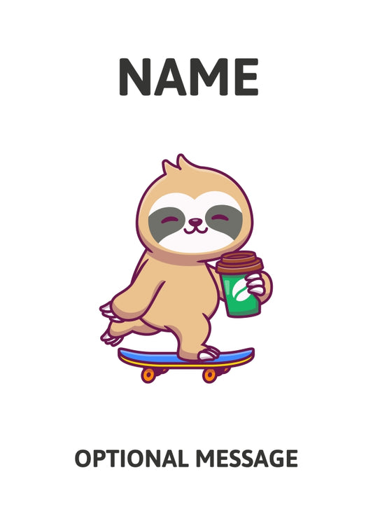 Skatebo Sloth Greetings Card