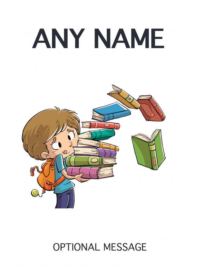 Personalised Card for Teachers (Boy Carrying Books)