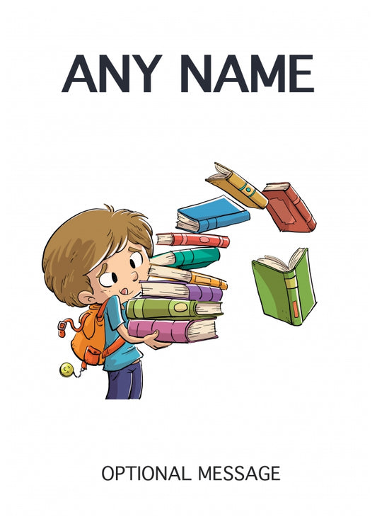 Personalised Card for Teachers (Boy Carrying Books)