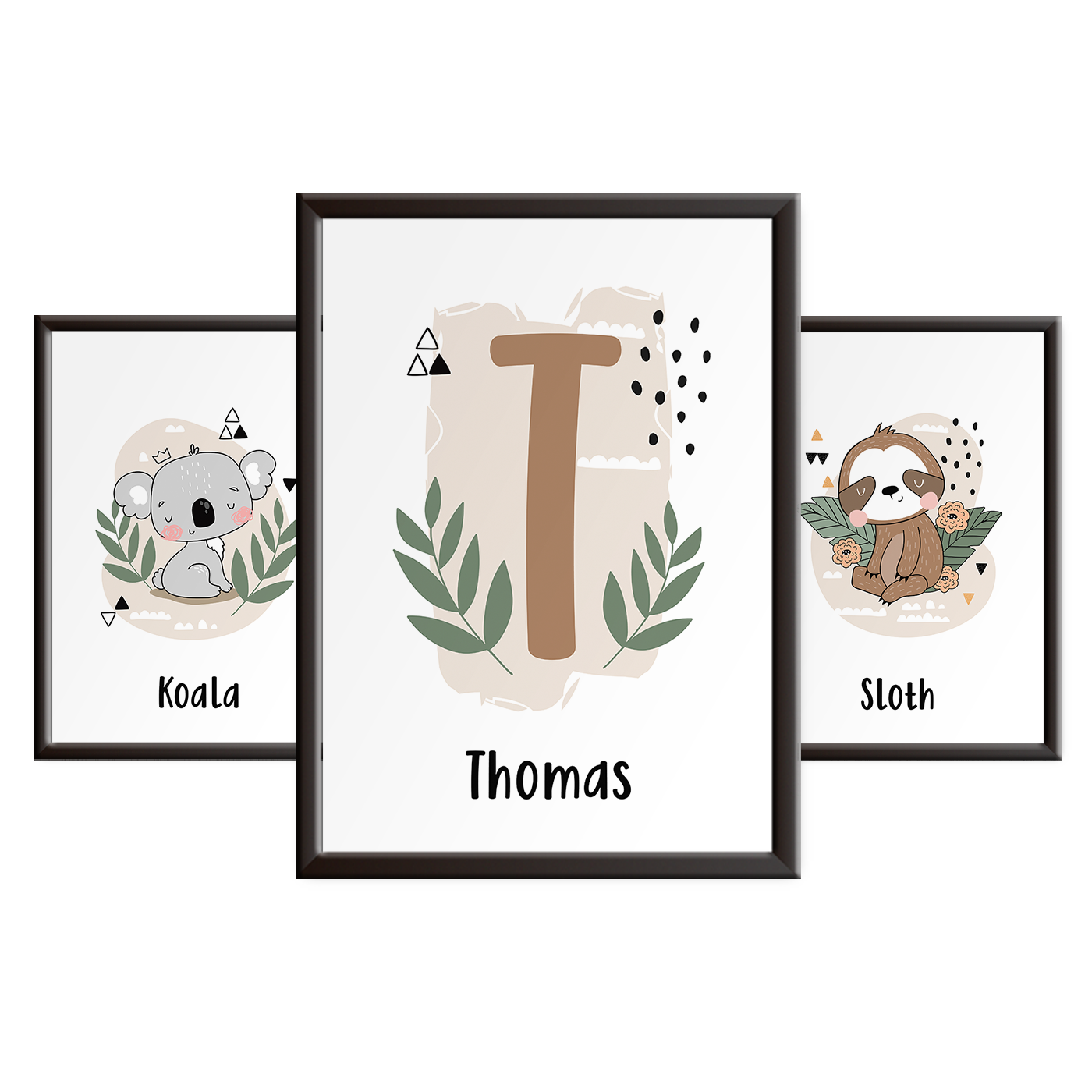 Personalised Jungle Animal Nursery Print Set 1 - Koala and Sloth