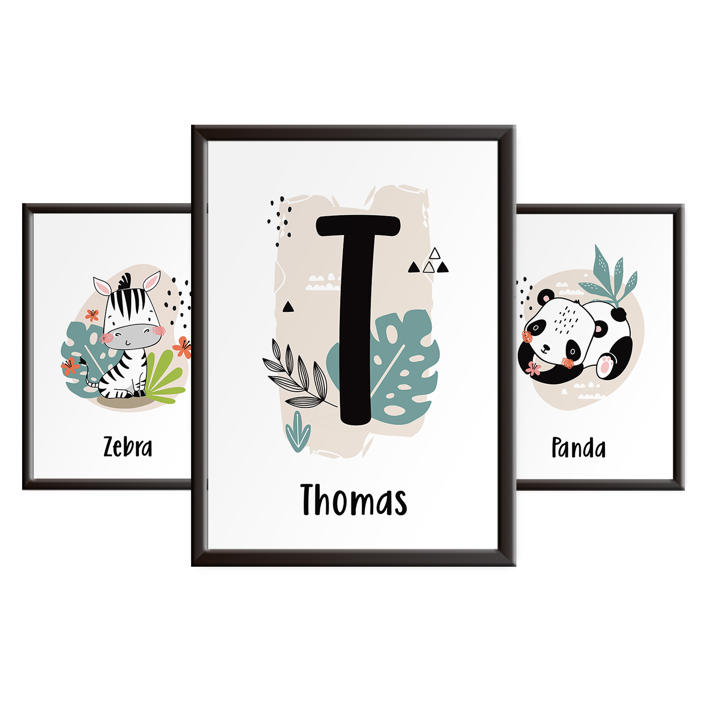 Personalised Jungle Animal Nursery Print Set 2 - Zebra and Panda