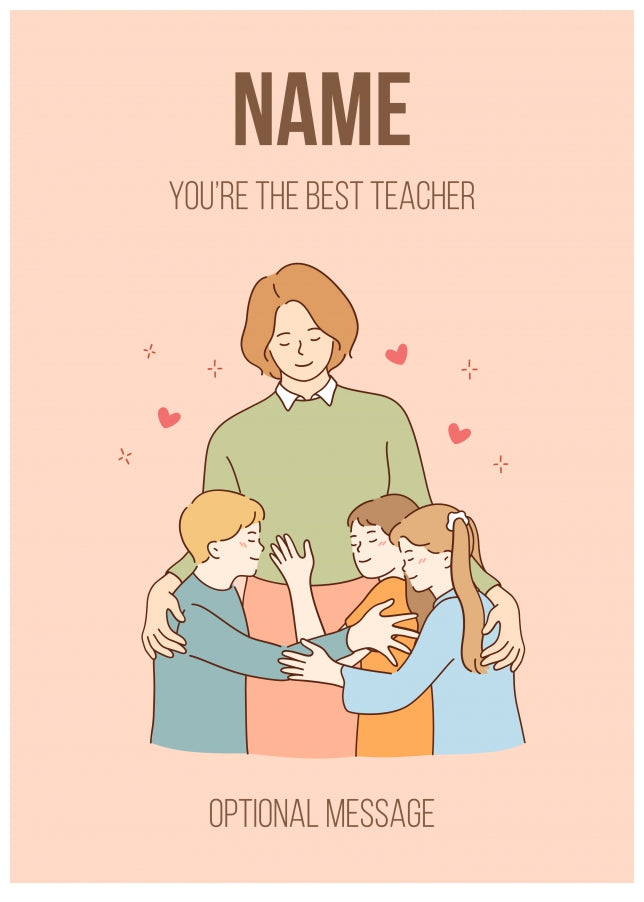 Personalised Teacher Cards - Kids Hugging Best Teacher