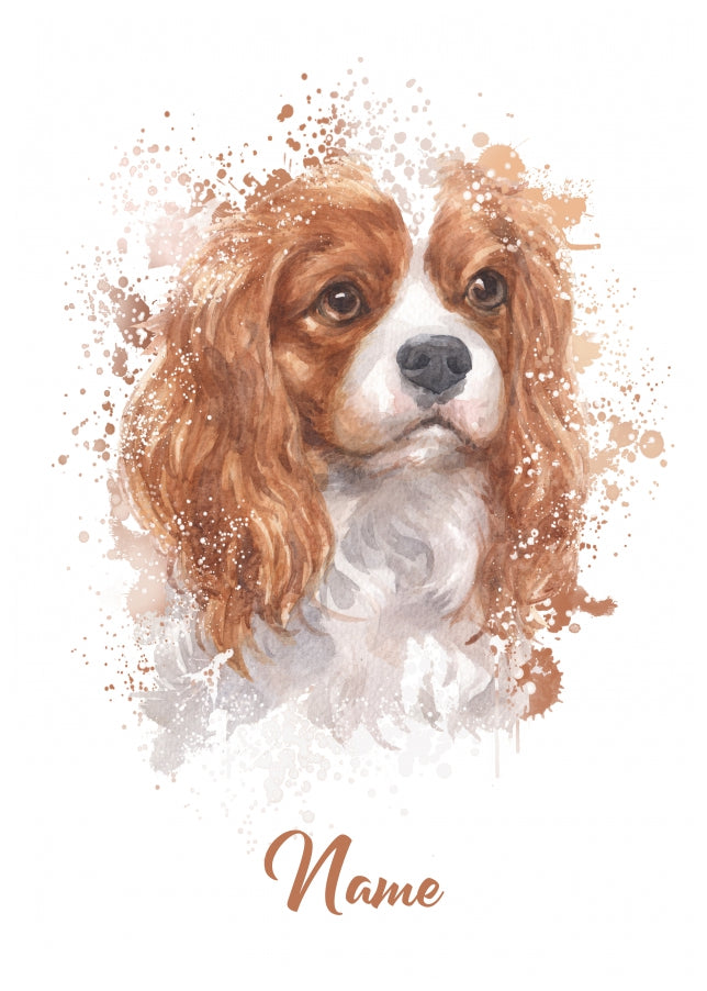 Personalised King Charles Spaniel Birthday Card - Watercolour Style Dog Cards