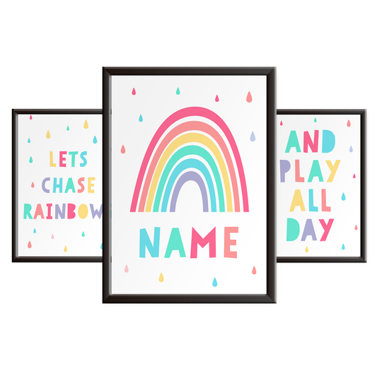 Girls Let's Chase Rainbows Nursery Wall Art Print Set