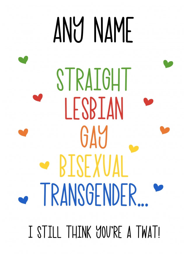 Personalised Gay Birthday Cards - LGBT Still a Tw*t