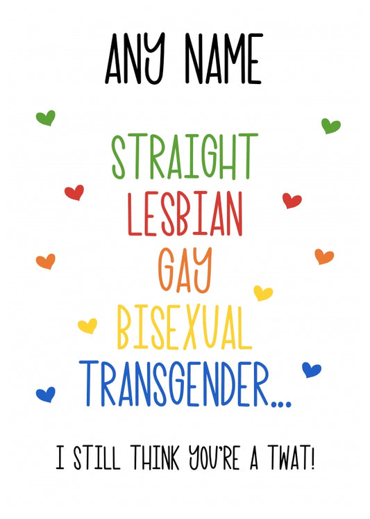 Personalised Gay Birthday Cards - LGBT Still a Tw*t