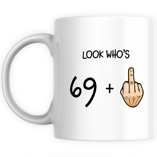 Personalised 70th Birthday Mug for Him or Her - "Look Who's 69 Plus 1"