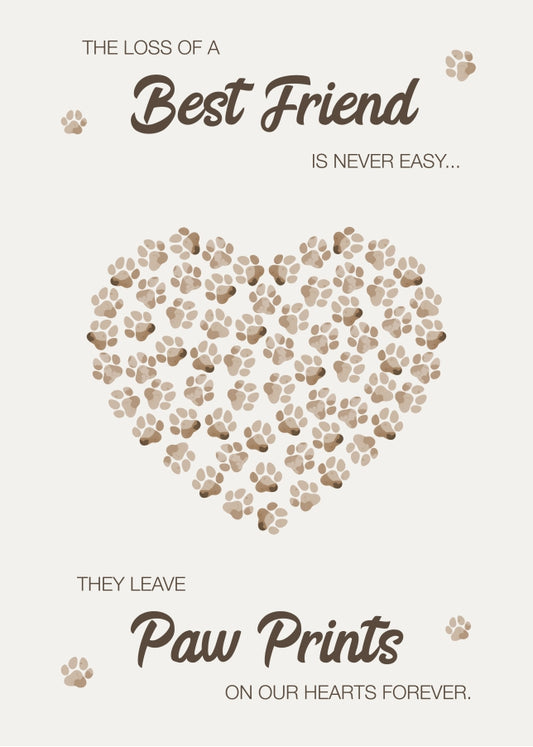 Dog Sympathy Cards - Loss of Dog card and Best Friend - Paw Heart